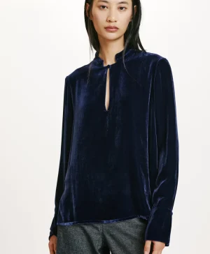 Momoni Chemises Et Blouses*BLOUSE AISU EN VELOURS MÉLANGE DE SOIE LISSE - Indigo