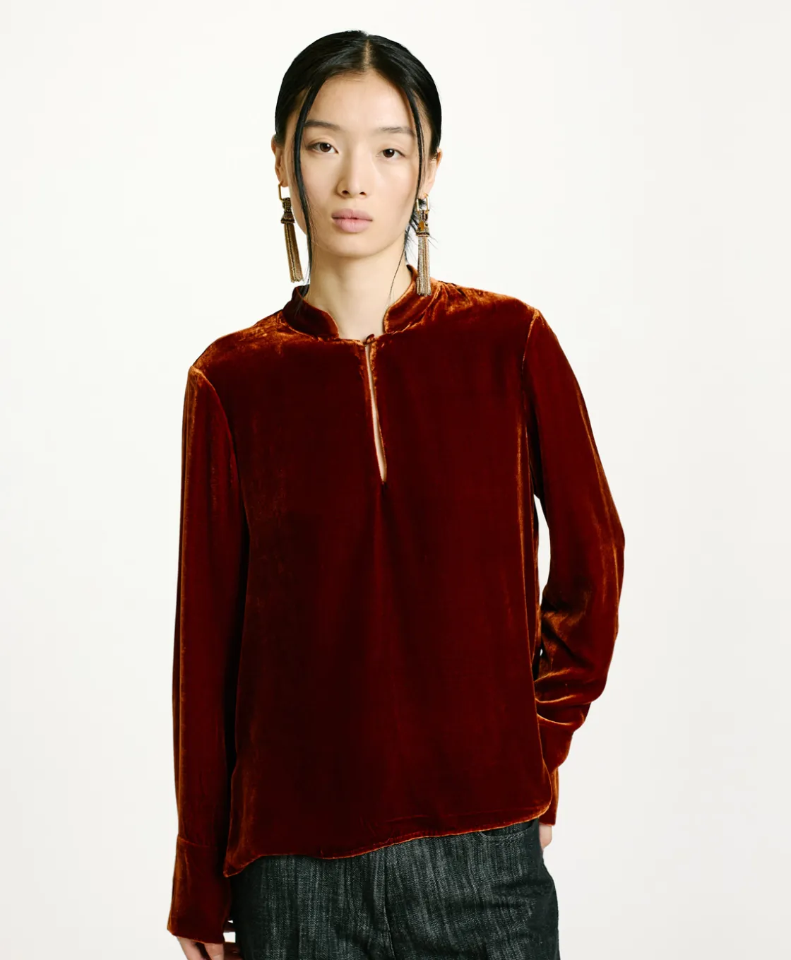Momoni Chemises Et Blouses*BLOUSE AISU EN VELOURS MÉLANGE DE SOIE LISSE - Rouille