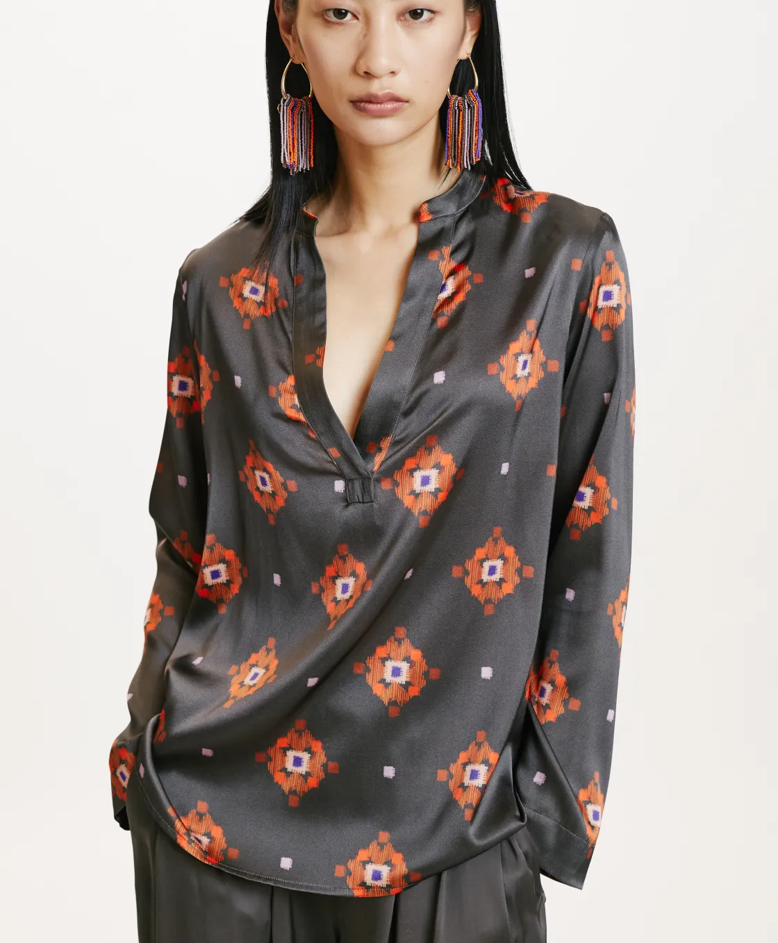 Momoni Chemises Et Blouses*BLOUSE ATLANTA EN SATIN STRETCH IMPRIMÉ - Boue/Lilas