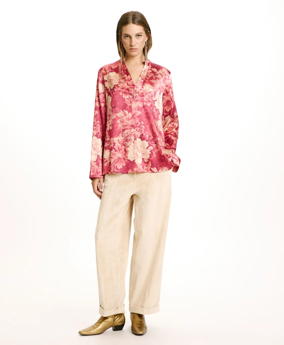 Momoni Chemises Et Blouses*BLOUSE ATLANTA EN SATIN STRETCH IMPRIMÉ - FUCHSIA/CRÈME Fuchsia/Crème