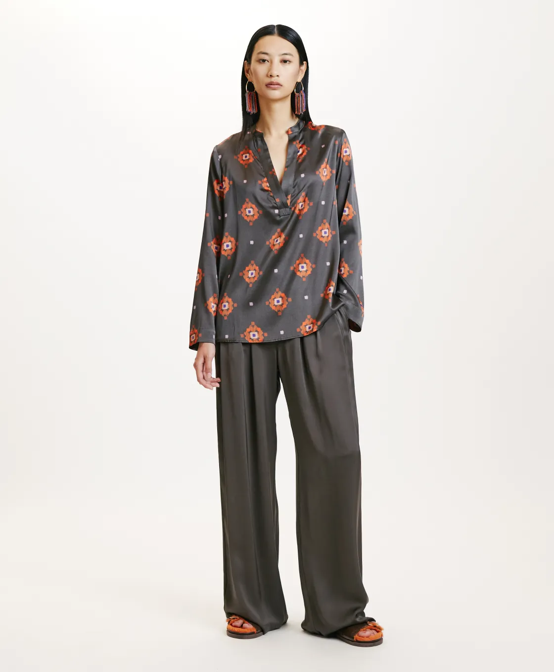 Momoni Chemises Et Blouses*BLOUSE ATLANTA EN SATIN STRETCH IMPRIMÉ - Boue/Lilas