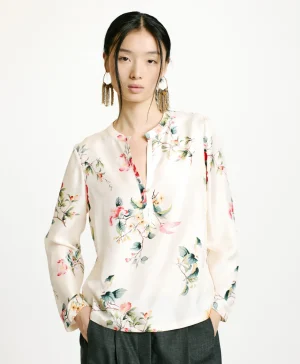 Momoni Chemises Et Blouses*BLOUSE KOKE EN SERGÉ DE SOIE IMPRIMÉ - CRÈME/ROUGE Crème/Rouge