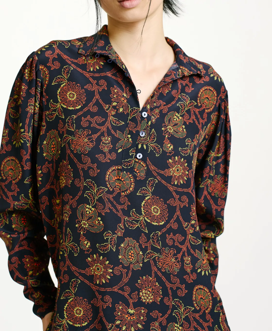 Momoni Chemises Et Blouses*BLOUSE NAGISO EN CRÊPE DE CHINE IMPRIMÉ - Bleu/Orange