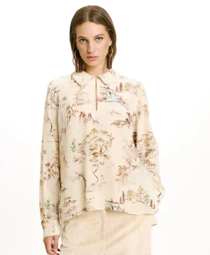 Momoni Chemises Et Blouses*BLOUSE SACHI EN CRÊPE DE CHINE IMPRIMÉ - CRÈME/TABAC Crème/Tabac