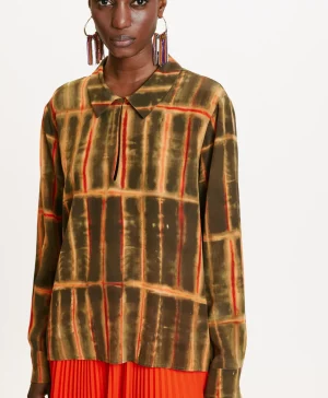 Momoni Chemises Et Blouses*BLOUSE SACHI EN CRÊPE DE CHINE IMPRIMÉ - Kaki/Orange
