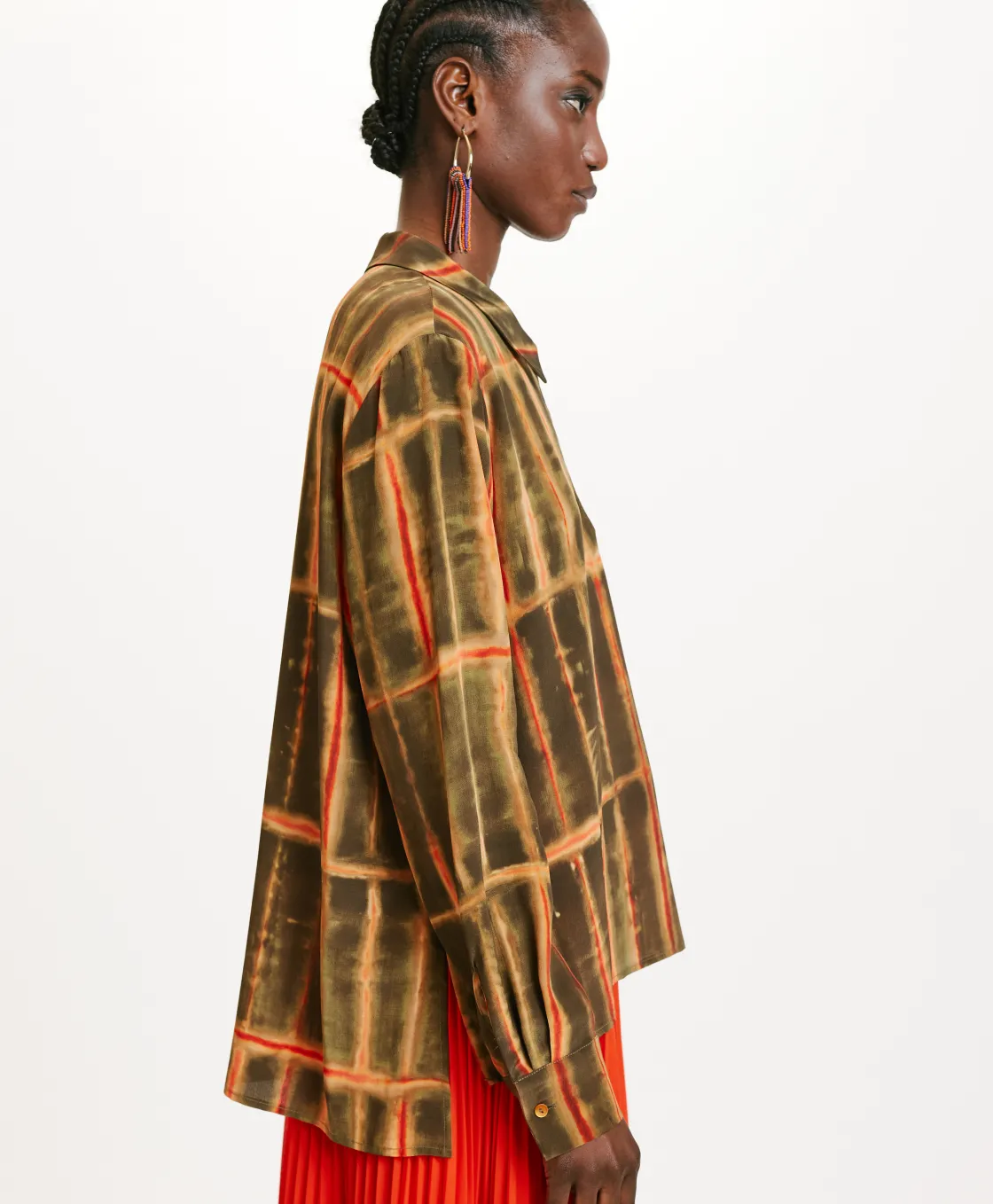 Momoni Chemises Et Blouses*BLOUSE SACHI EN CRÊPE DE CHINE IMPRIMÉ - Kaki/Orange