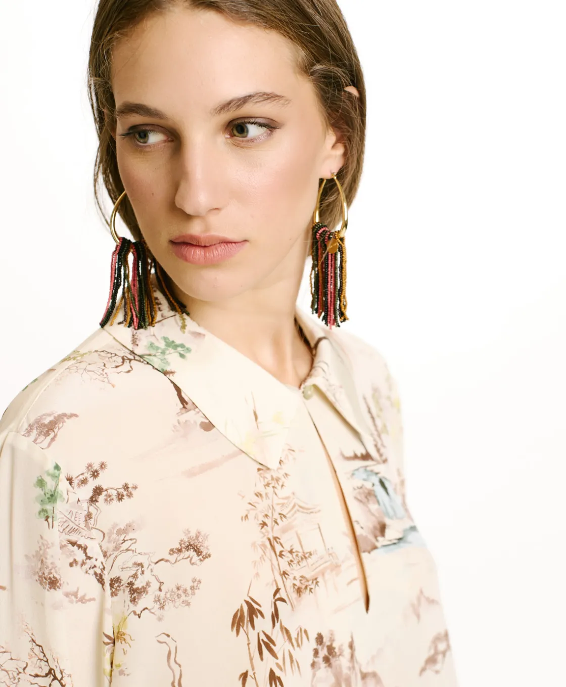 Momoni Chemises Et Blouses*BLOUSE SACHI EN CRÊPE DE CHINE IMPRIMÉ - CRÈME/TABAC Crème/Tabac