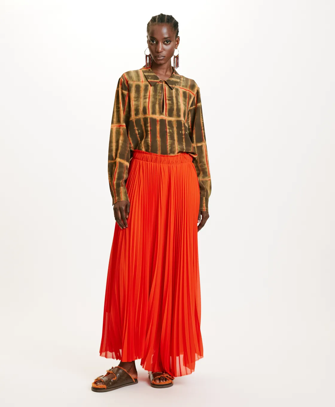 Momoni Chemises Et Blouses*BLOUSE SACHI EN CRÊPE DE CHINE IMPRIMÉ - Kaki/Orange