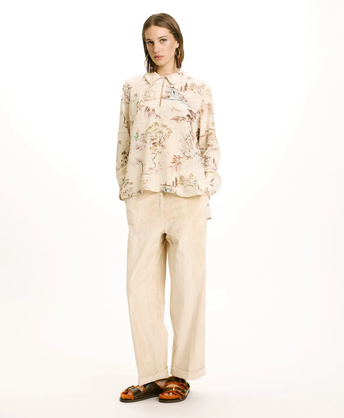 Momoni Chemises Et Blouses*BLOUSE SACHI EN CRÊPE DE CHINE IMPRIMÉ - CRÈME/TABAC Crème/Tabac