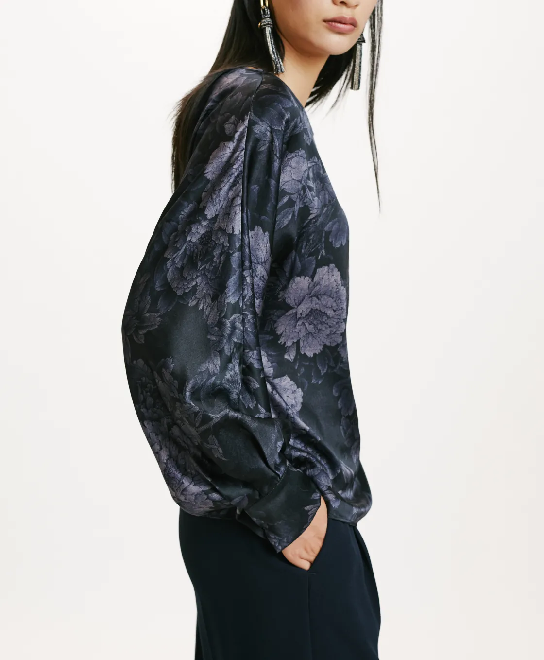 Momoni Chemises Et Blouses*BLOUSE SAGI EN SATIN STRETCH IMPRIMÉ - BLEU/BLEU NUIT Bleu/BleuNuit