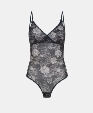 Momoni Bodys Et Nuisettes*BODY TORE EN NYLON IMPRIMÉ - BLEU/BLEU NUIT Bleu/BleuNuit