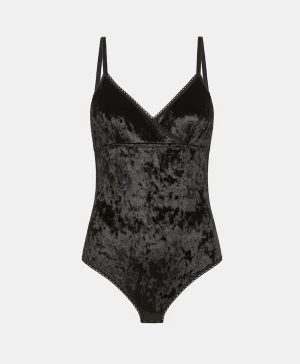 Momoni Bodys Et Nuisettes*BODY TORE EN VELOURS STRETCH - Noir