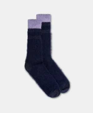 Momoni Chaussettes*CHAUSSETTES JOSHI EN CHAUSSETTE EN ALPAGA ET CHENILLE - BLEU NUIT/LILAS BleuNuit/Lilas