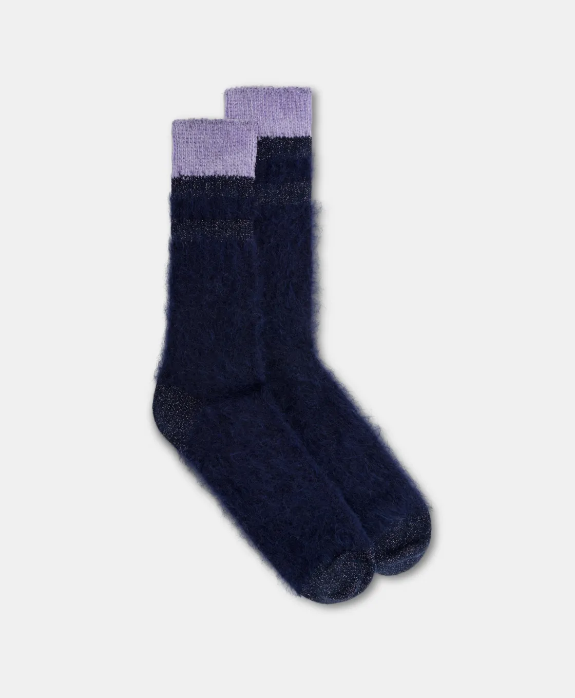 Momoni Chaussettes*CHAUSSETTES JOSHI EN CHAUSSETTE EN ALPAGA ET CHENILLE - BLEU NUIT/LILAS BleuNuit/Lilas