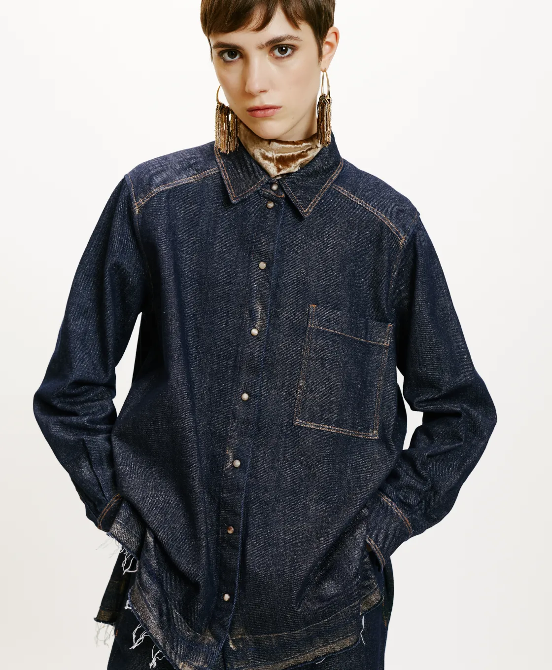 Momoni Chemises Et Blouses*CHEMISE AURA EN DENIM LAMINÉ - Bleu/Or