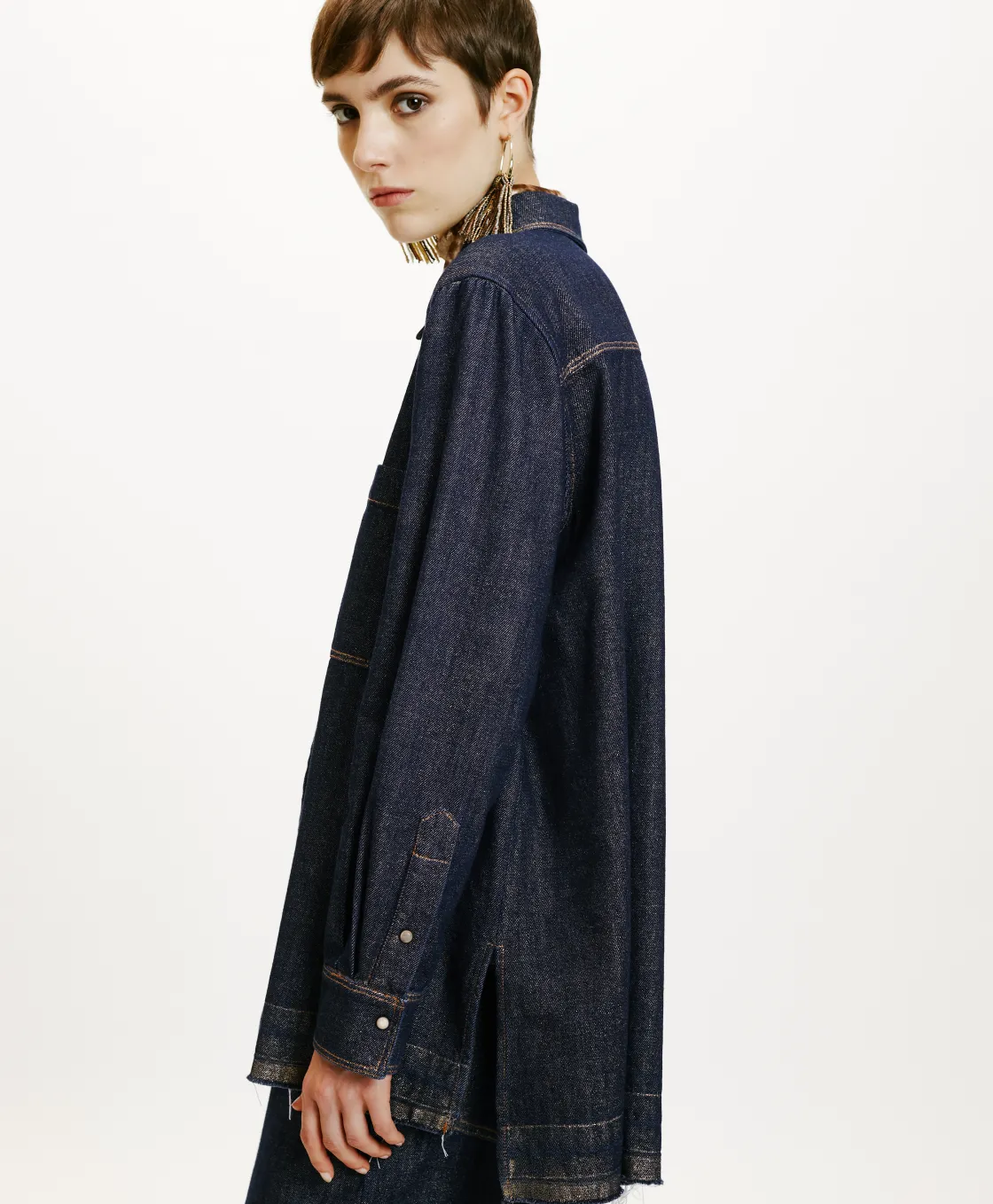 Momoni Chemises Et Blouses*CHEMISE AURA EN DENIM LAMINÉ - Bleu/Or