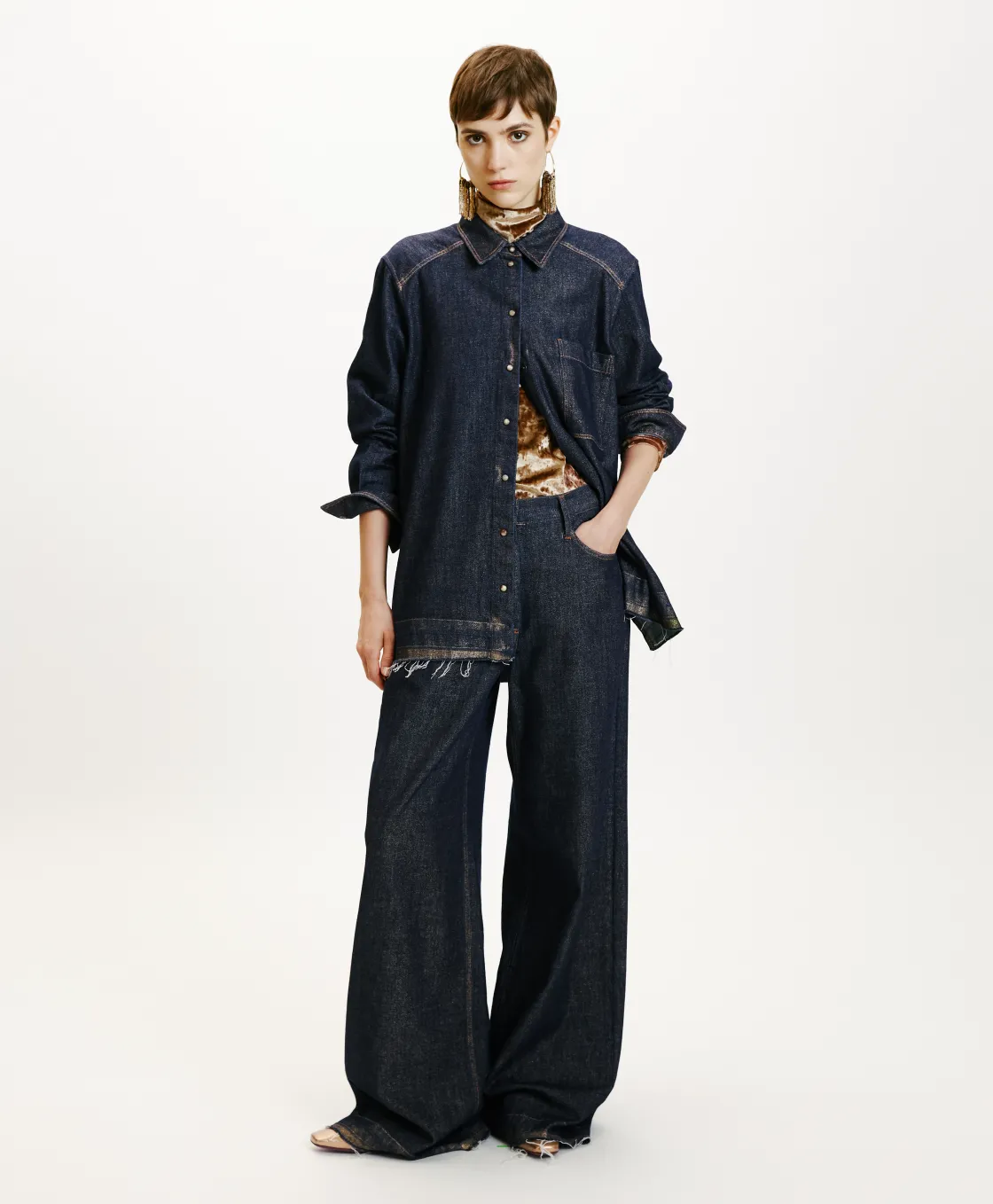 Momoni Chemises Et Blouses*CHEMISE AURA EN DENIM LAMINÉ - Bleu/Or