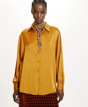 Momoni Chemises Et Blouses*CHEMISIER AKEMI EN SOIE SANDWASHED UNIE - Moutarde