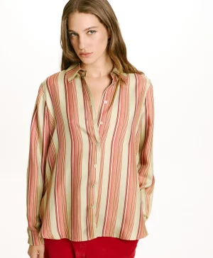 Momoni Chemises Et Blouses*CHEMISIER ARLES EN SERGÉ DE SOIE IMPRIMÉ - VERT AQUA/ROUGE VertAqua/Rouge