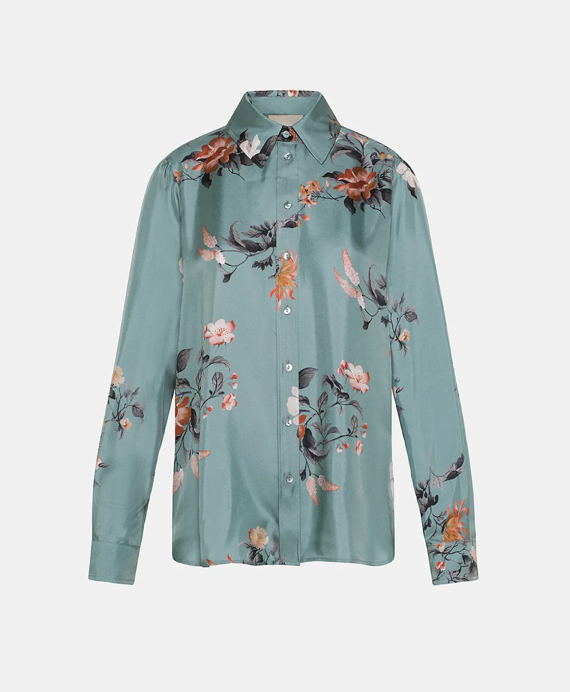 Momoni Chemises Et Blouses*CHEMISIER ARLES EN SERGÉ DE SOIE IMPRIMÉ - BLEU CLAIR/TABAC LightBlue/Tobaco