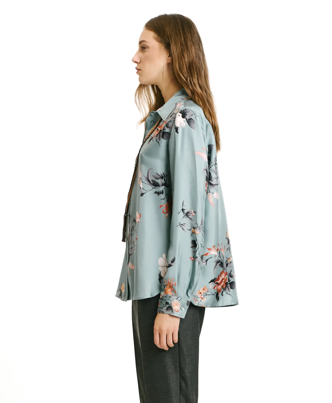 Momoni Chemises Et Blouses*CHEMISIER ARLES EN SERGÉ DE SOIE IMPRIMÉ - BLEU CLAIR/TABAC LightBlue/Tobaco