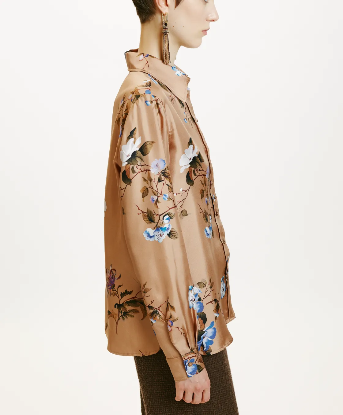 Momoni Chemises Et Blouses*CHEMISIER ARLES EN SERGÉ DE SOIE IMPRIMÉ - Tabac/Bluette