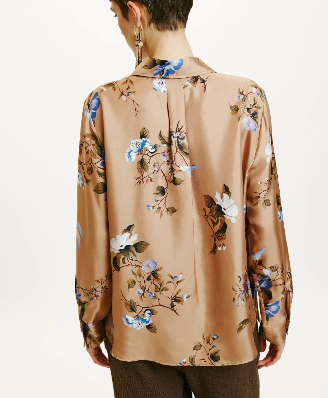 Momoni Chemises Et Blouses*CHEMISIER ARLES EN SERGÉ DE SOIE IMPRIMÉ - Tabac/Bluette