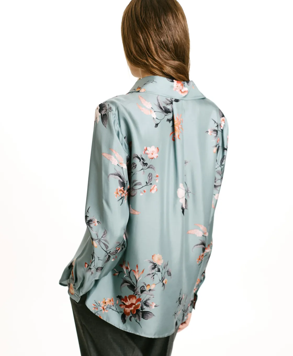 Momoni Chemises Et Blouses*CHEMISIER ARLES EN SERGÉ DE SOIE IMPRIMÉ - BLEU CLAIR/TABAC LightBlue/Tobaco