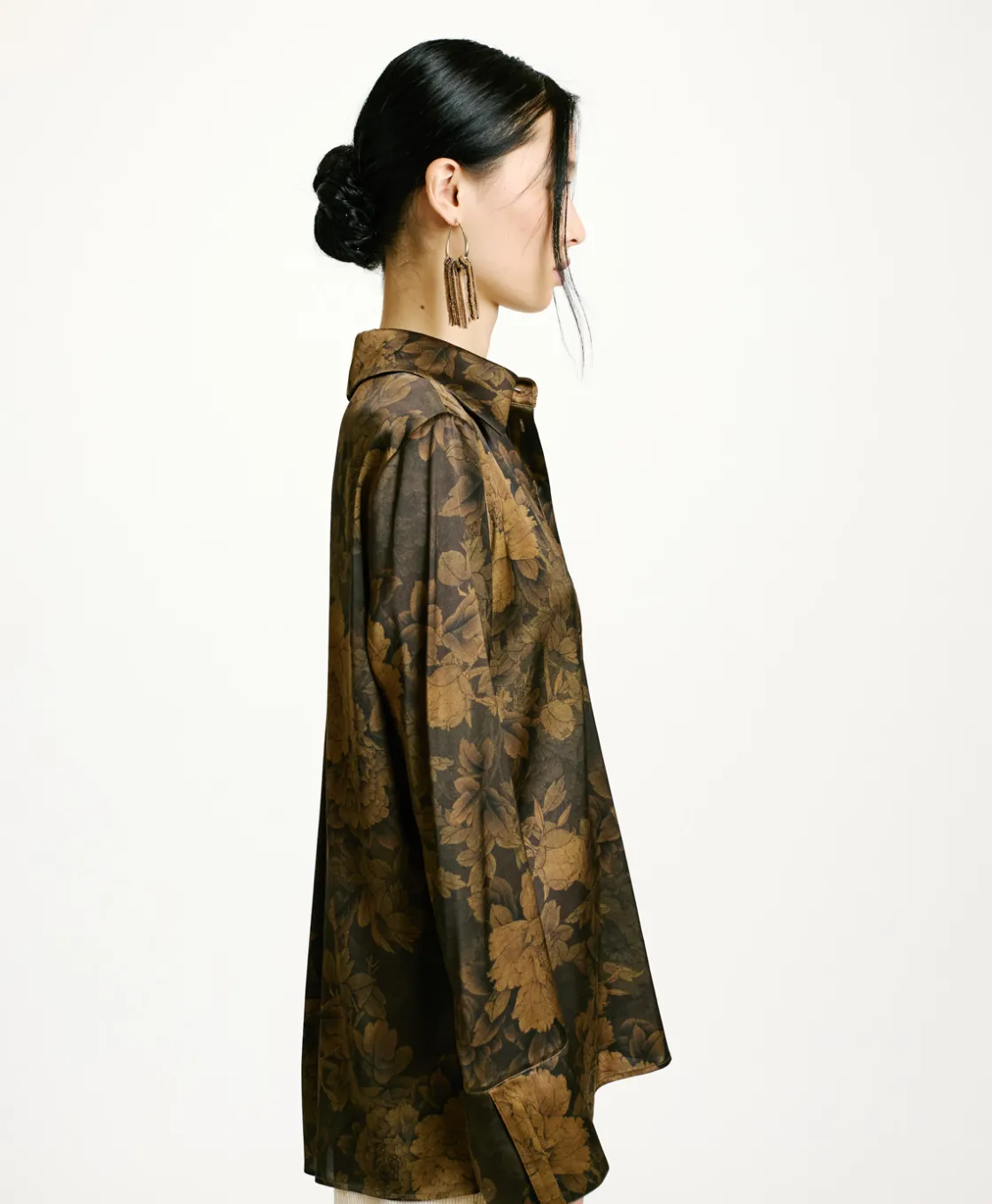 Momoni Chemises Et Blouses*CHEMISIER HAKINARI EN SATIN STRETCH IMPRIMÉ - Noir/Olive
