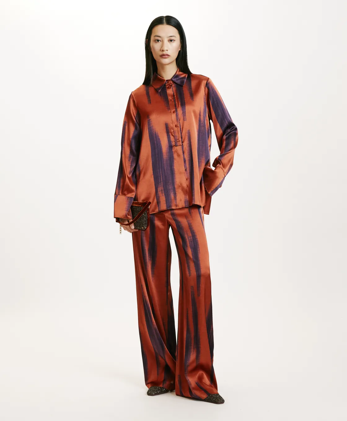 Momoni Chemises Et Blouses*CHEMISIER HAKINARI EN SATIN STRETCH IMPRIMÉ - Rouille/Encre