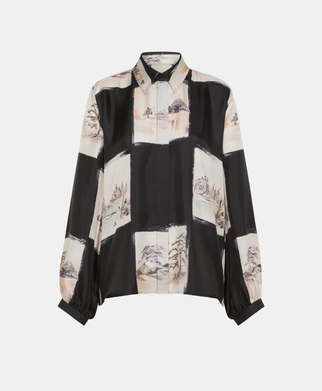 Momoni Chemises Et Blouses*CHEMISIER ICHIGO EN SERGÉ DE SOIE IMPRIMÉ - MULTICOLORE NOIR MulticoloreNoir