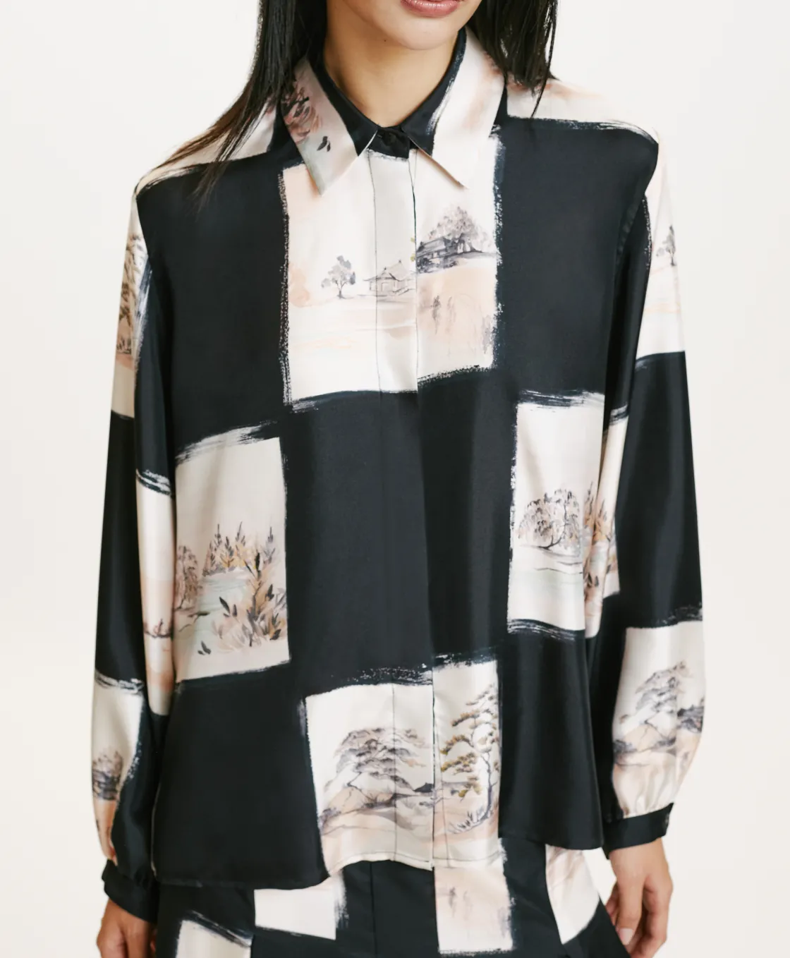 Momoni Chemises Et Blouses*CHEMISIER ICHIGO EN SERGÉ DE SOIE IMPRIMÉ - MULTICOLORE NOIR MulticoloreNoir