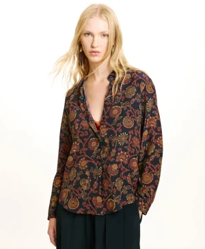 Momoni Chemises Et Blouses*CHEMISIER MEUDON EN CRÊPE DE CHINE IMPRIMÉ - Bleu/Orange