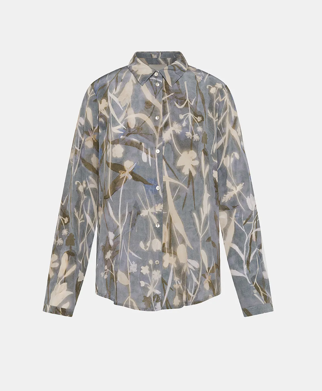 Momoni Chemises Et Blouses*CHEMISIER MEUDON EN CRÊPE DE CHINE IMPRIMÉ - BLEU POUSSIÉREUX/CRÈME BleuPoussiéreux/Crème