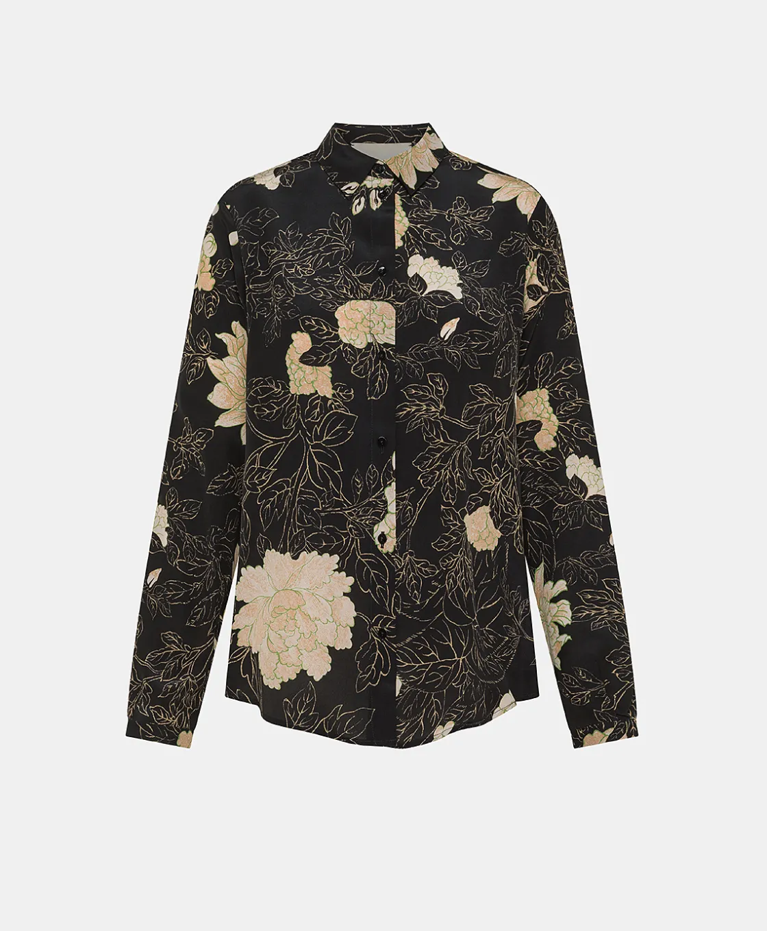 Momoni Chemises Et Blouses*CHEMISIER MEUDON EN CRÊPE DE CHINE IMPRIMÉ - NOIR/ROSE POUDRÉ Noir/RosePoudré