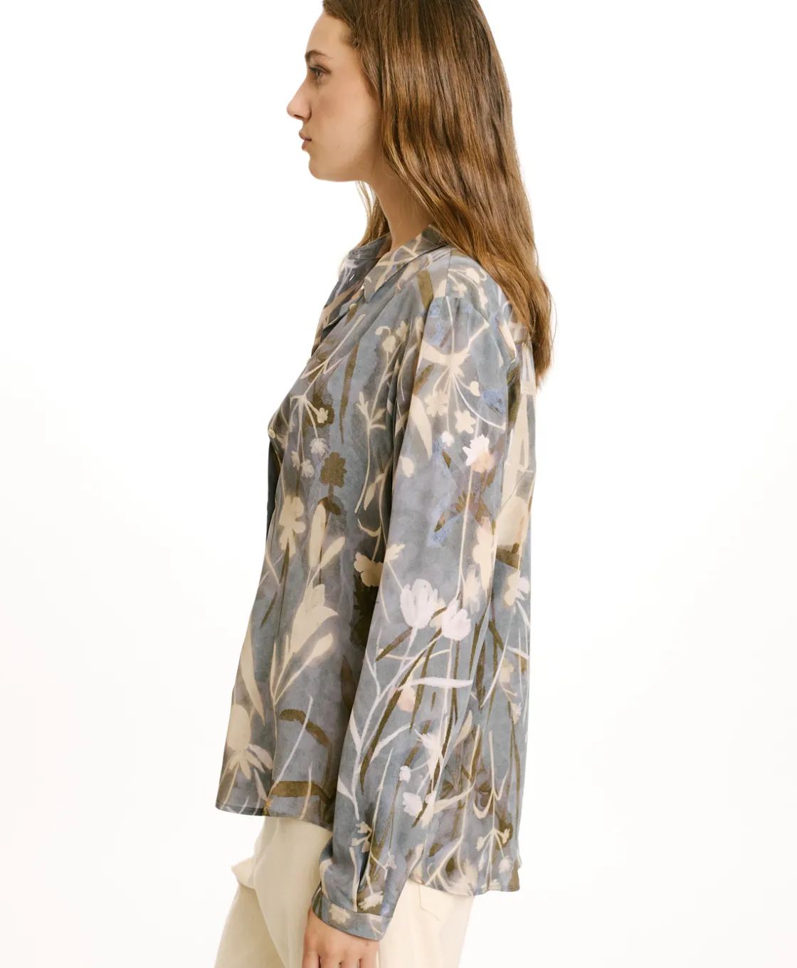 Momoni Chemises Et Blouses*CHEMISIER MEUDON EN CRÊPE DE CHINE IMPRIMÉ - BLEU POUSSIÉREUX/CRÈME BleuPoussiéreux/Crème