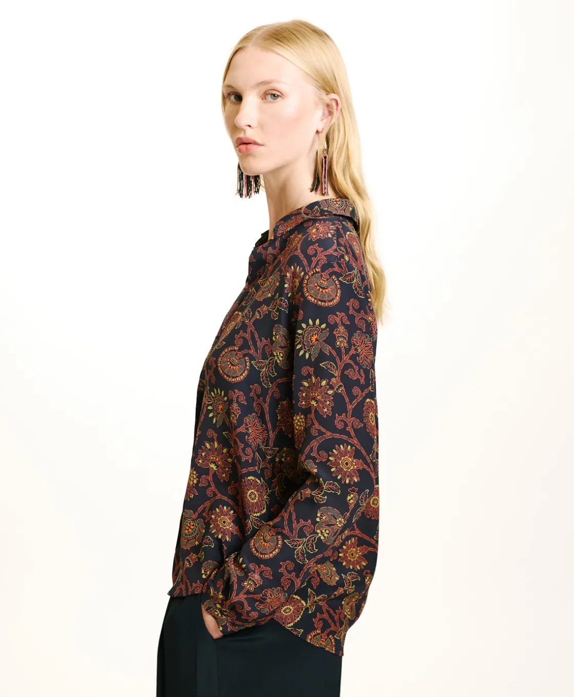 Momoni Chemises Et Blouses*CHEMISIER MEUDON EN CRÊPE DE CHINE IMPRIMÉ - Bleu/Orange