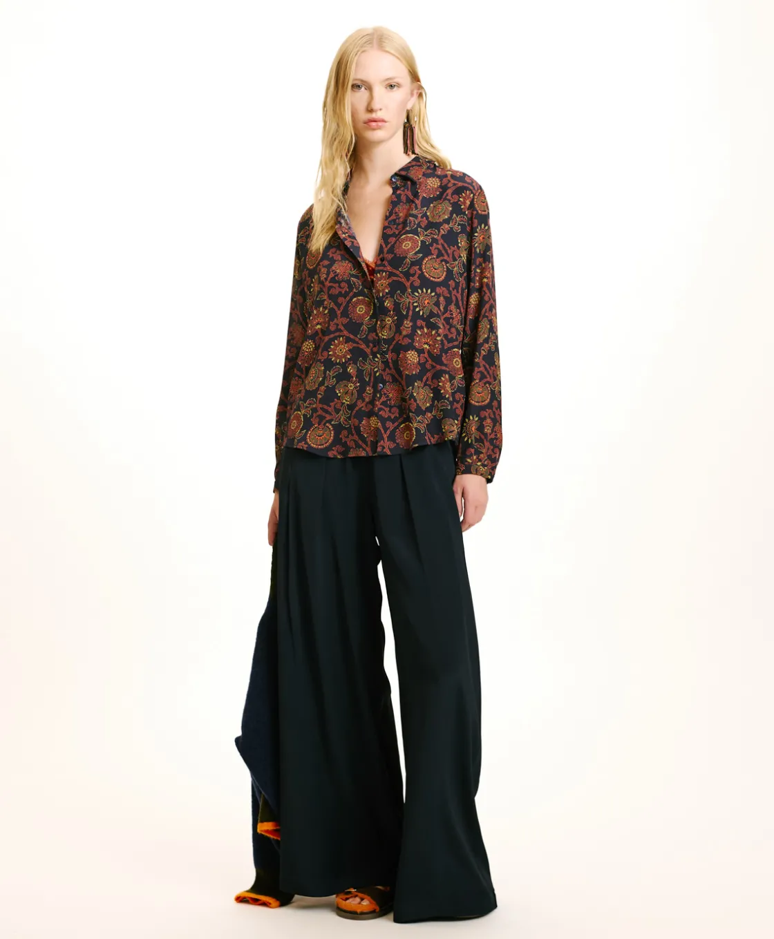 Momoni Chemises Et Blouses*CHEMISIER MEUDON EN CRÊPE DE CHINE IMPRIMÉ - Bleu/Orange