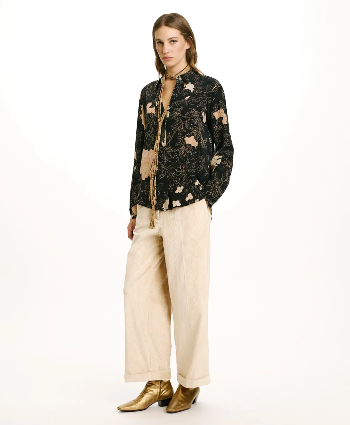 Momoni Chemises Et Blouses*CHEMISIER MEUDON EN CRÊPE DE CHINE IMPRIMÉ - NOIR/ROSE POUDRÉ Noir/RosePoudré