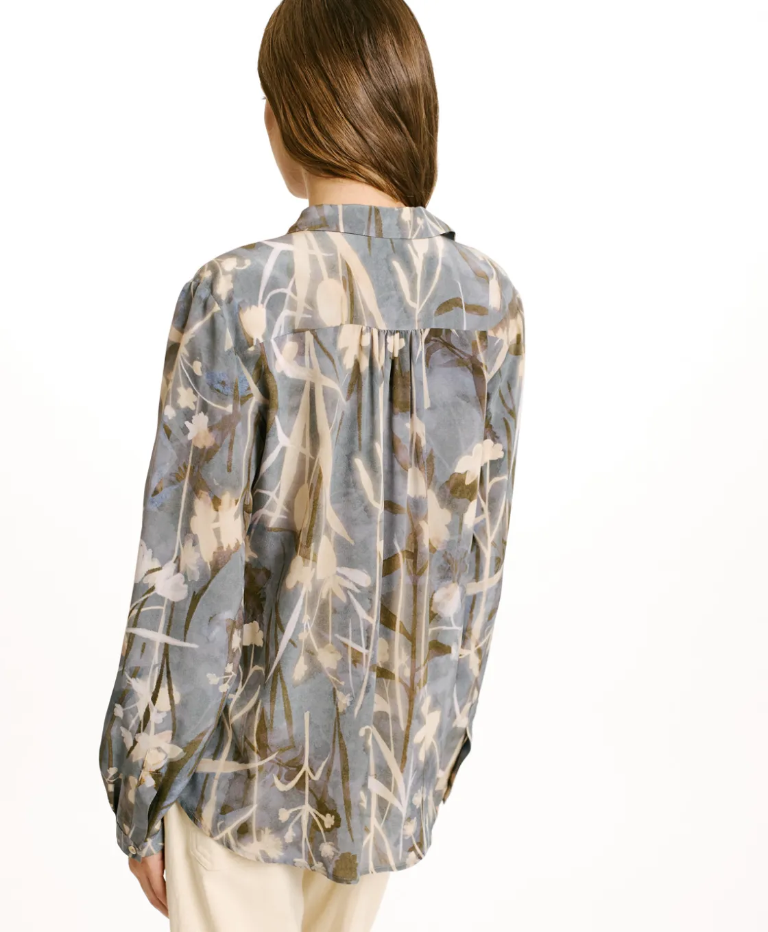 Momoni Chemises Et Blouses*CHEMISIER MEUDON EN CRÊPE DE CHINE IMPRIMÉ - BLEU POUSSIÉREUX/CRÈME BleuPoussiéreux/Crème