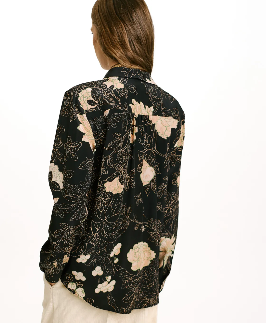 Momoni Chemises Et Blouses*CHEMISIER MEUDON EN CRÊPE DE CHINE IMPRIMÉ - NOIR/ROSE POUDRÉ Noir/RosePoudré