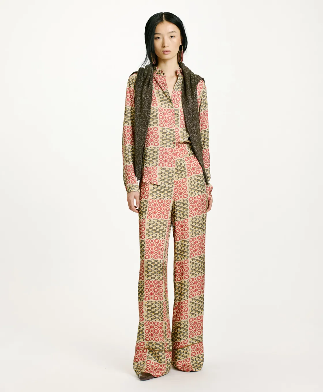 Momoni Chemises Et Blouses*CHEMISIER MEUDON EN VISCOSE JACQUARD IMPRIMÉE - Militaire/Corail