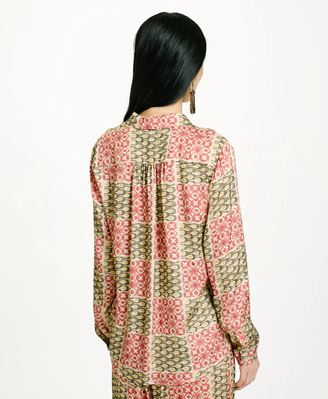 Momoni Chemises Et Blouses*CHEMISIER MEUDON EN VISCOSE JACQUARD IMPRIMÉE - Militaire/Corail