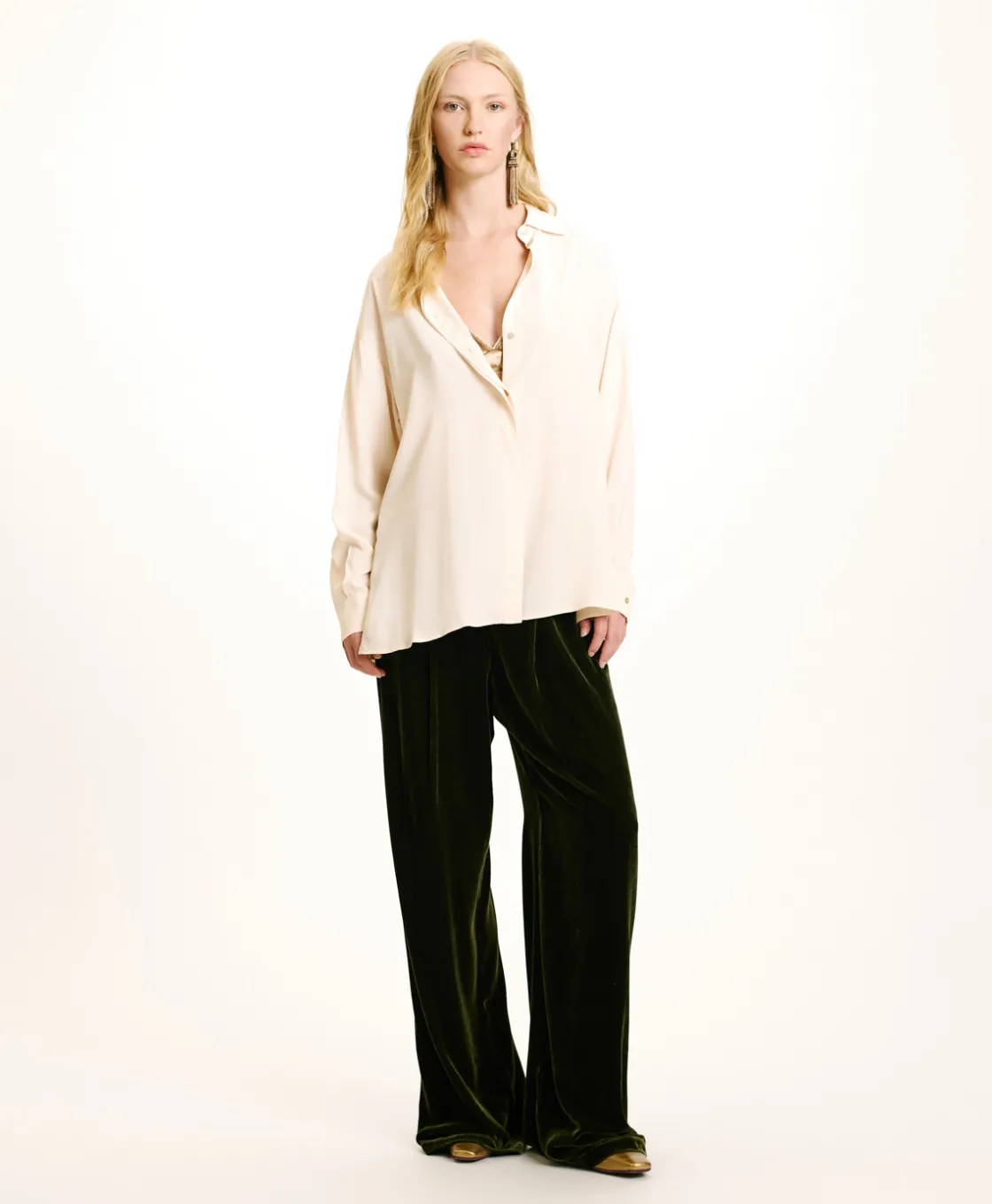 Momoni Chemises Et Blouses*CHEMISIER SAYONARA EN ACÉTATE/SOIE UNI - CRÈME Crème