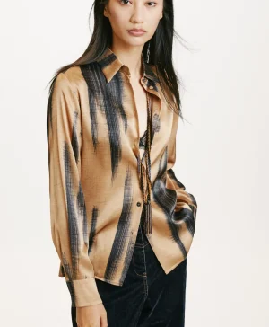 Momoni Chemises Et Blouses*CHEMISIER SIMON EN SATIN STRETCH IMPRIMÉ - Or/Bleu