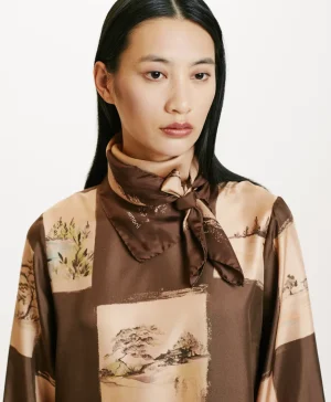 Momoni Écharpes*FOULARD NIPPONIA EN SOIE - MULTICOLORE CACAO MulticoloreCacao