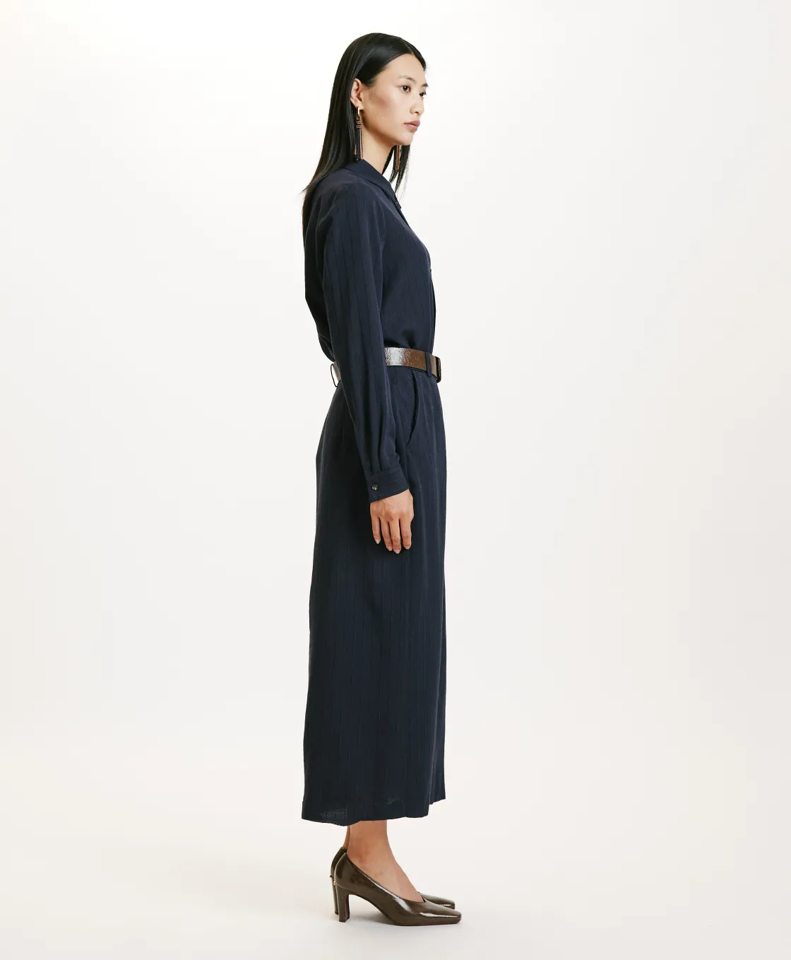 Momoni Costumes*JUPE NOA EN SERGÉ DE LAINE RAYÉ - Bleu