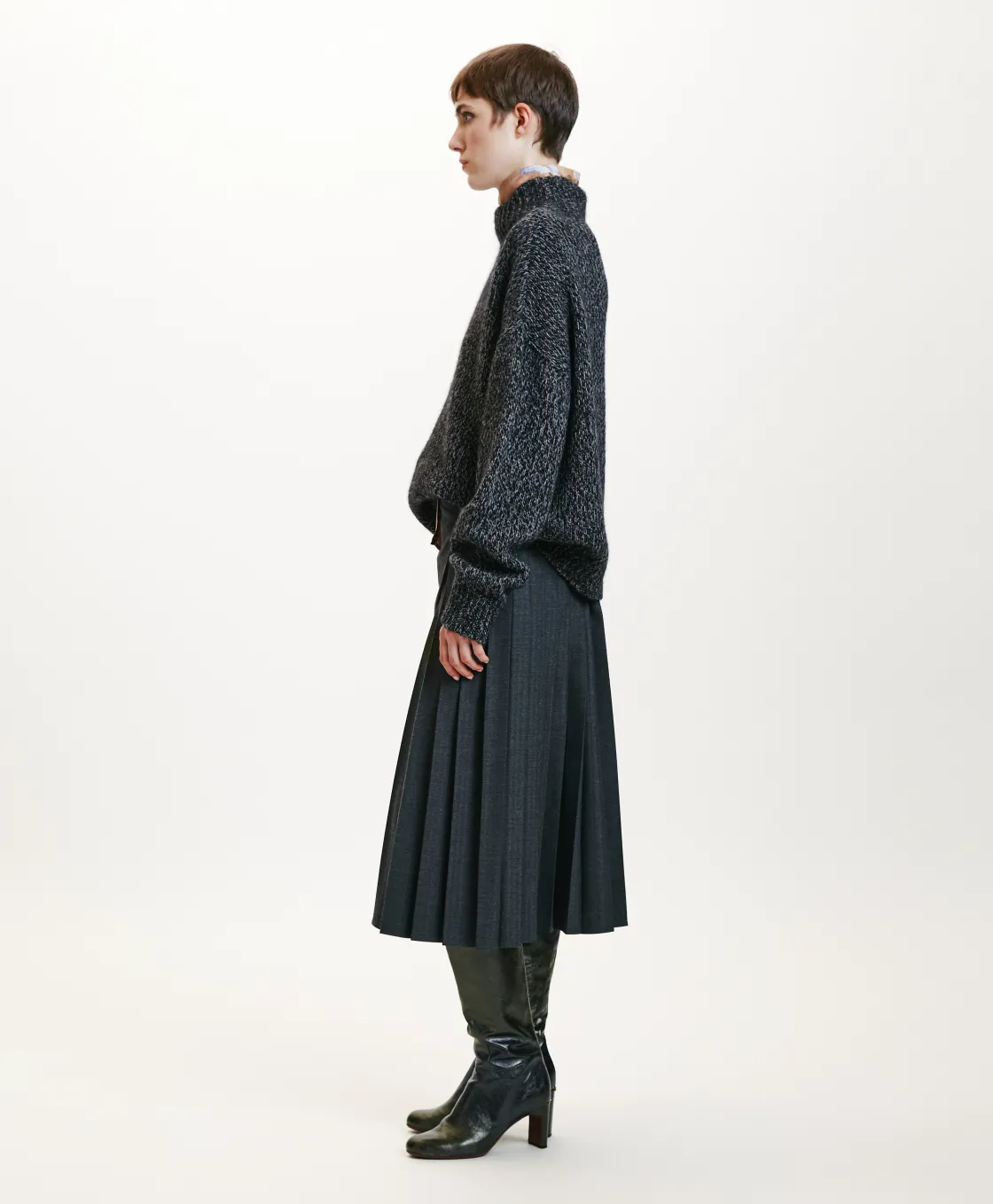 Momoni Jupes Et Shorts*JUPE SENCHA EN CHEVRON VISCOSE LAINE STRETCH - GRIS CHARBON GrisCharbon