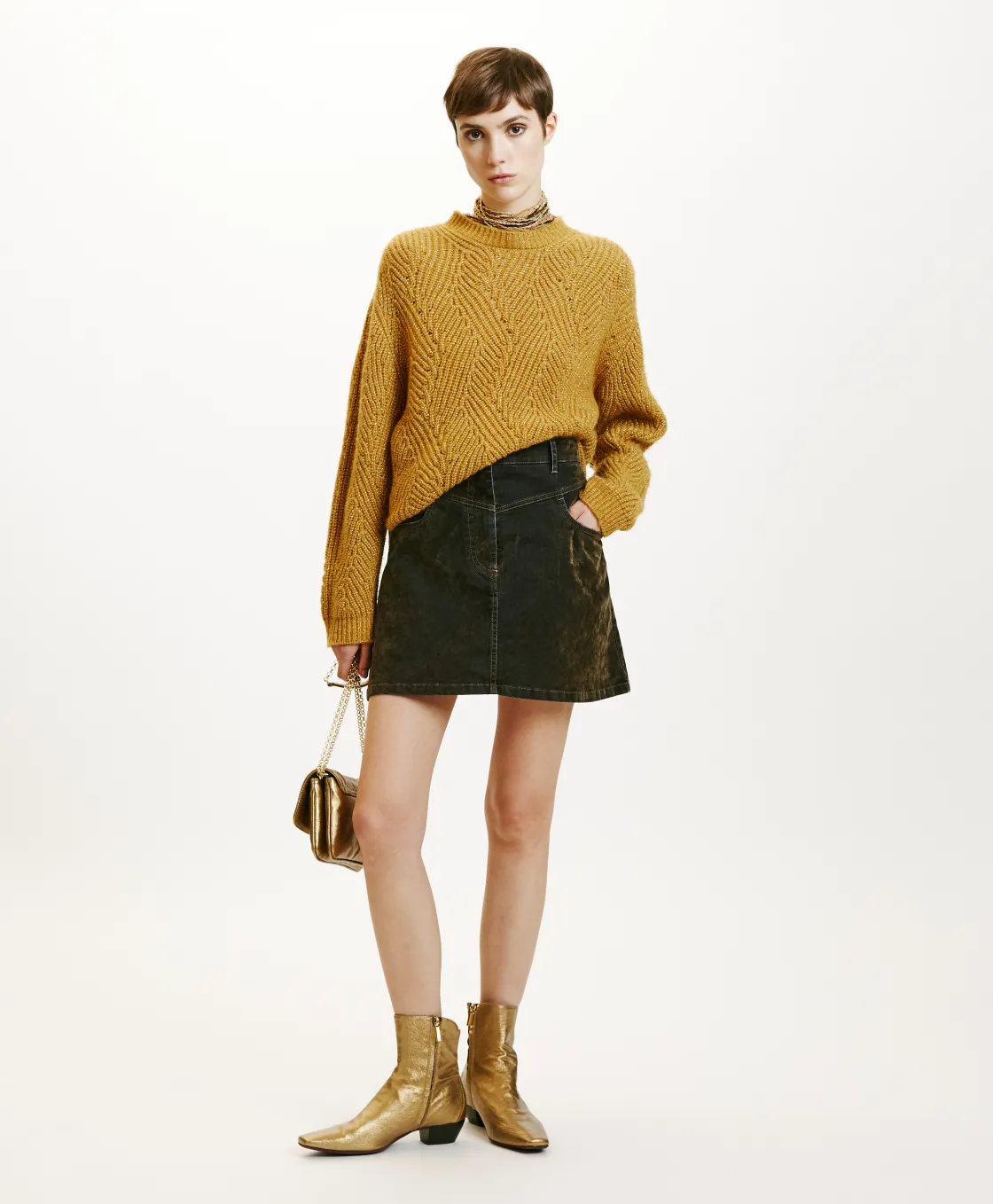 Momoni Jupes Et Shorts*JUPE TEMPURA EN DENIM FLOCK - VERT MILITAIRE VertMilitaire