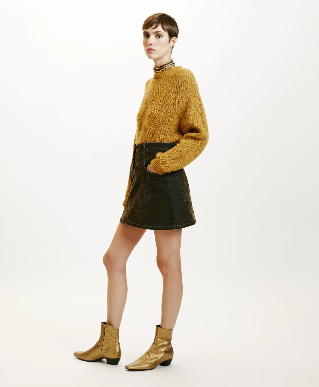 Momoni Jupes Et Shorts*JUPE TEMPURA EN DENIM FLOCK - VERT MILITAIRE VertMilitaire